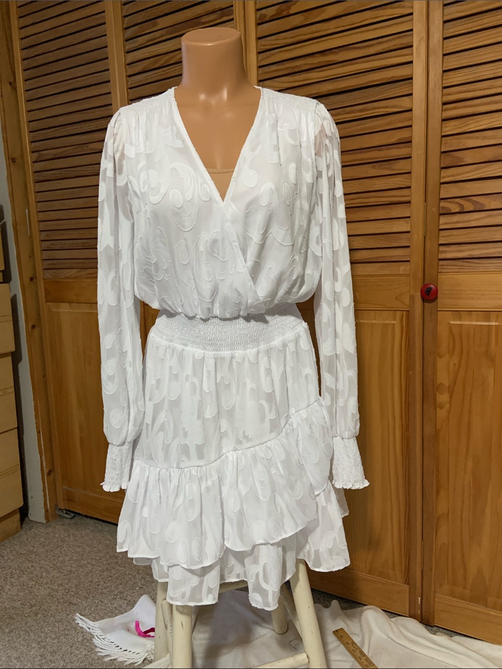 Lilly Pulitzer Christiana White Long-Sleeve V-Neck Ruffle Tiered Dress